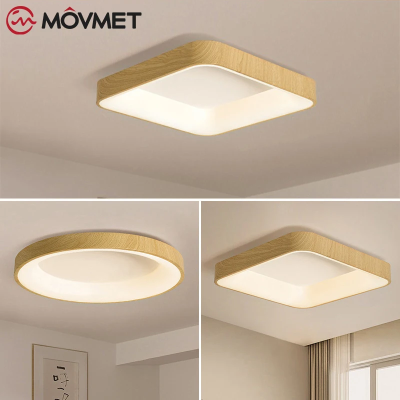 Remote Control Wood Ceiling Lamp LED Simple lustre Acrylic Bedroom Bar Night Light Living Room Kitchen Thin Lighting Fixture
