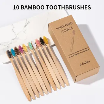 Single Cowhide Wrapped Bamboo Toothbrush Set Natural and Environmentally Friendly Bamboo Toothbrush Tablet One Box of 10 PCS 1