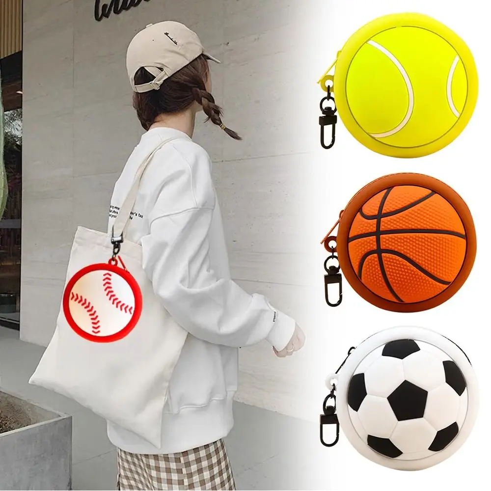 Key Chain Wallet Headphone Earphone Bags Mini Lipstick Storage Bag Basketball Football Shaped Handbag with Zipper Pendant