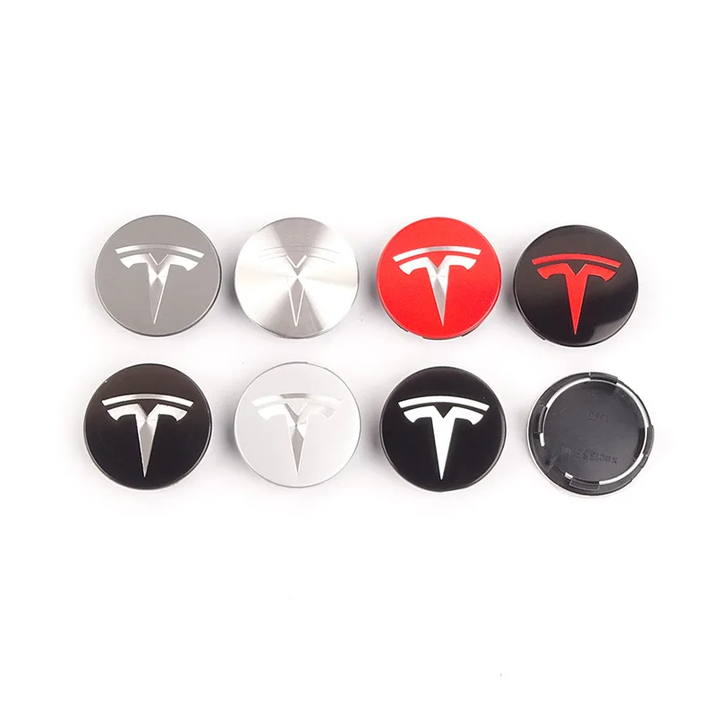 4PCS 56mm 3D Stereo Aluminum Alloy Wheel Hub Caps Center Emblem Badge  Sticker for 2023 Tesla Model 3 Mode Y Model S Model X