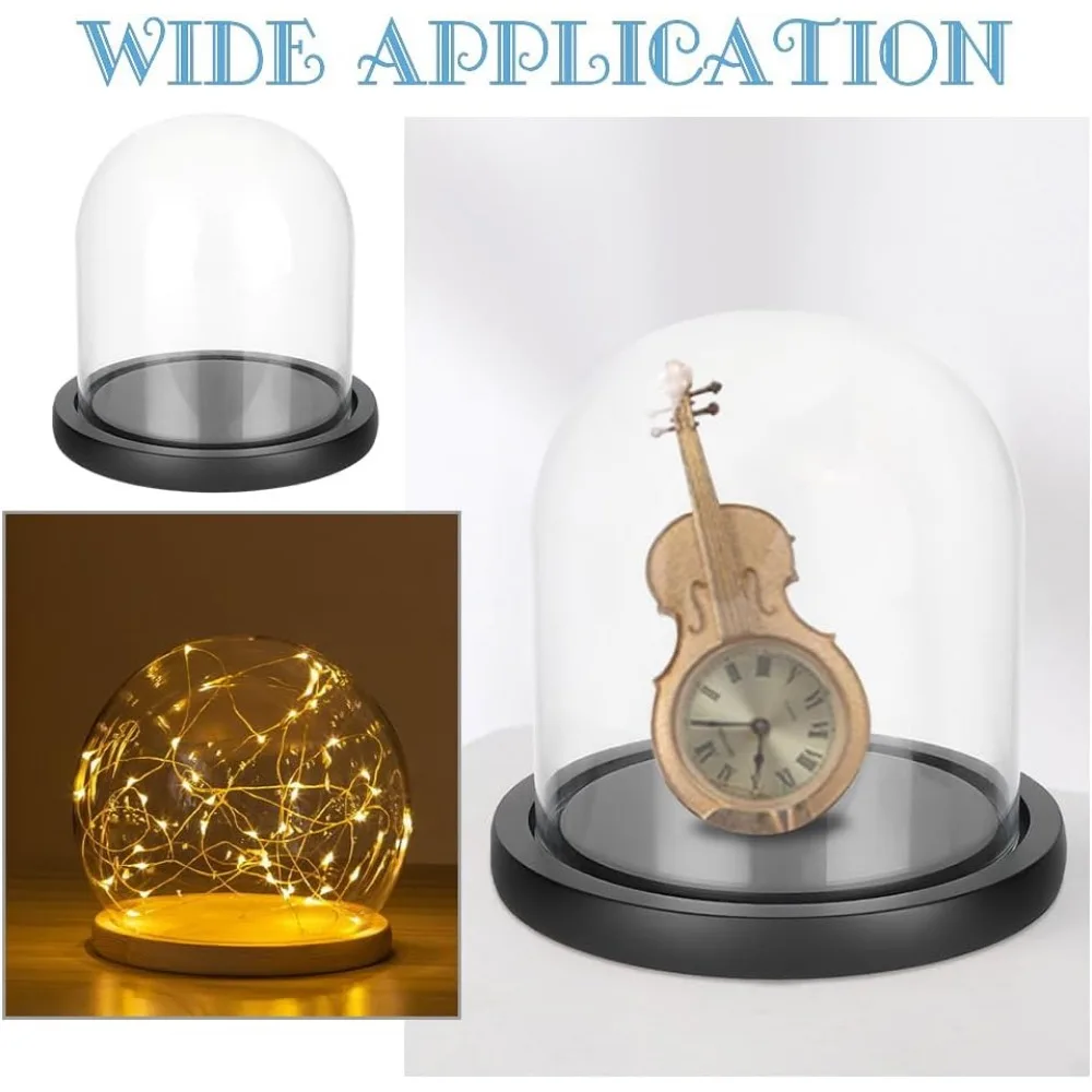 1 Set 5.5x5inch Eternal Transparent Flower Glass Cover Glass Display Dome Cloche Jar with Black Solid Wood Base for DIY Flower