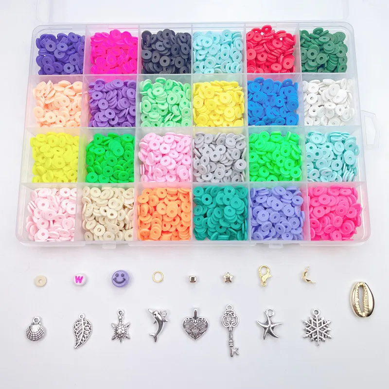 6mm Polymer Clay Beads Set Diy 24 Rainbow Color Flat Chip Beads For Boho  Bracelet Necklce Making Letter Beads Q