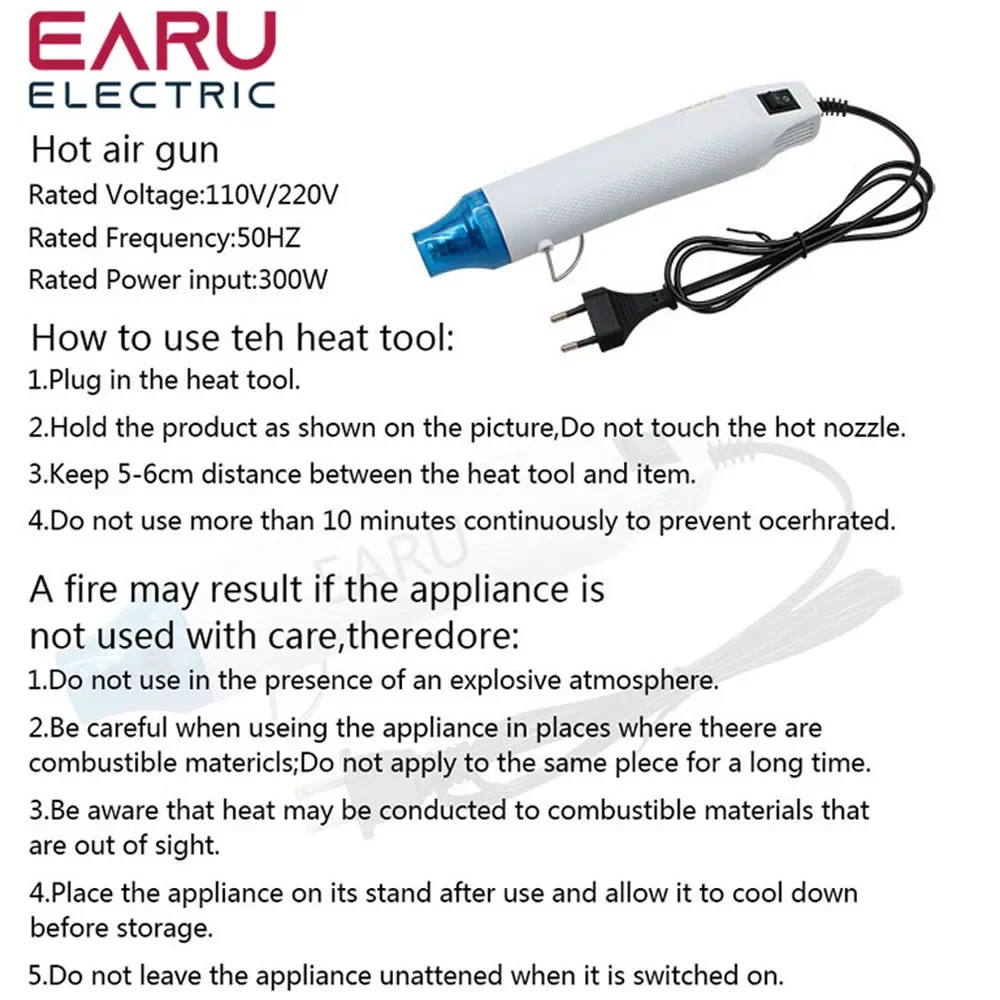 EU US 110V 220V DIY Using Heat Gun Electric Power Tool Hot Air 300W Temperature Gun With Supporting Seat Shrink Plastic DIY Tool 5