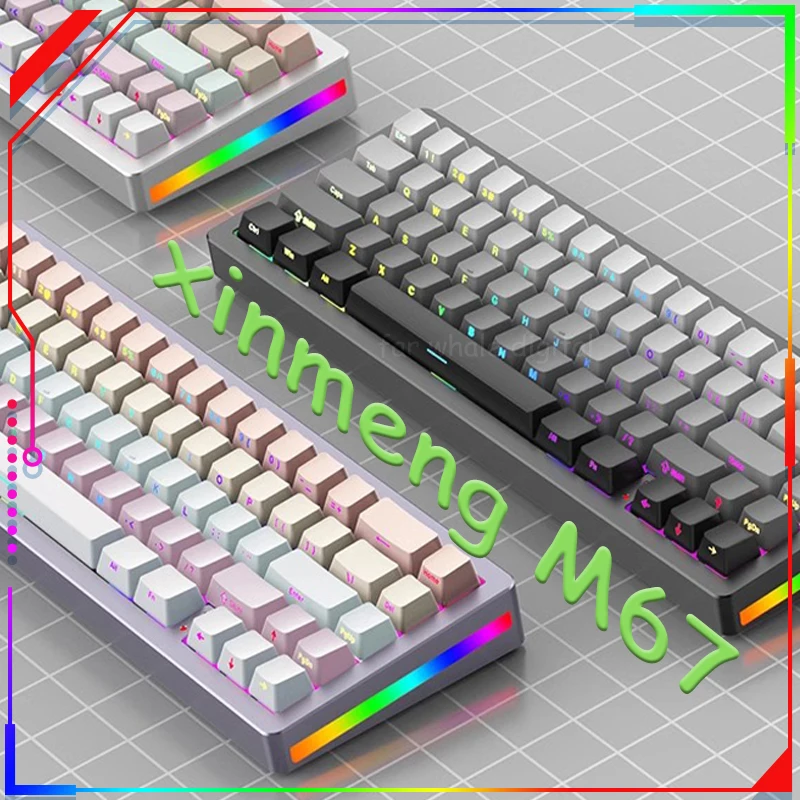 

Механическая клавиатура Xinmeng M67, прокладка, горячая замена, 67-клавишный режим Thri, Bluetooth, игровая клавиатура с RGB подсветкой, клавиатура для киберспорта
