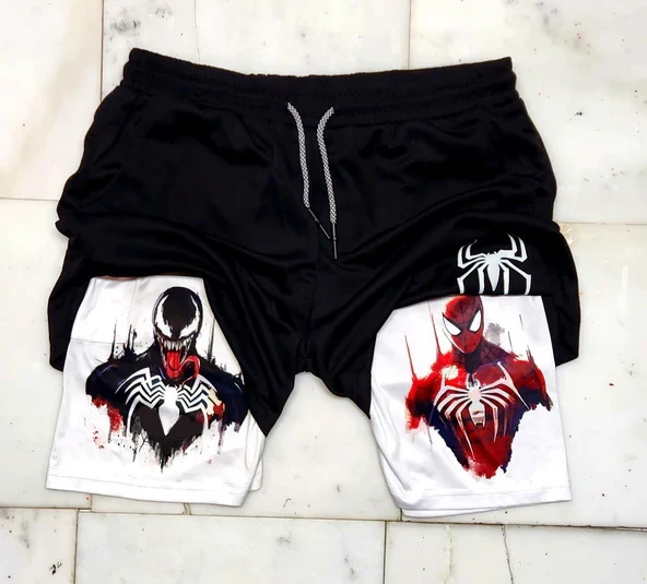 Men Running Shorts Basketball Shorts Denim Shorts Marvel Spider-Man Venom Gym Shorts 2 in 1 Performance Summer Quick Dry