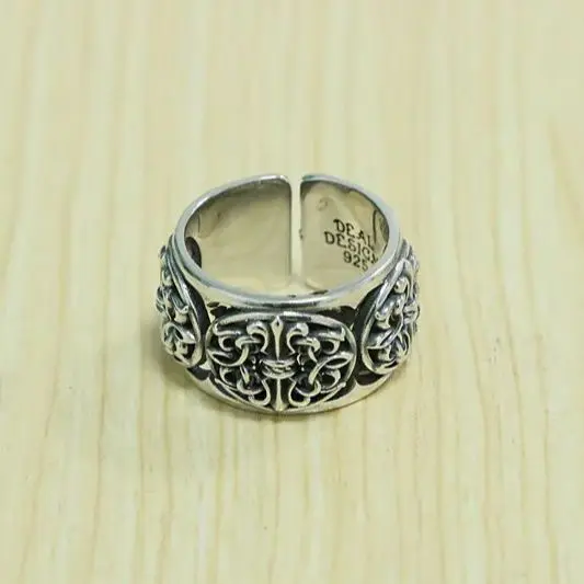 

Sterling Silver Cross Men's Ring Vintage Thai Silver Trendy Fashion Ring Heavy Industry Single Index Finger Ring Opening Adjustm