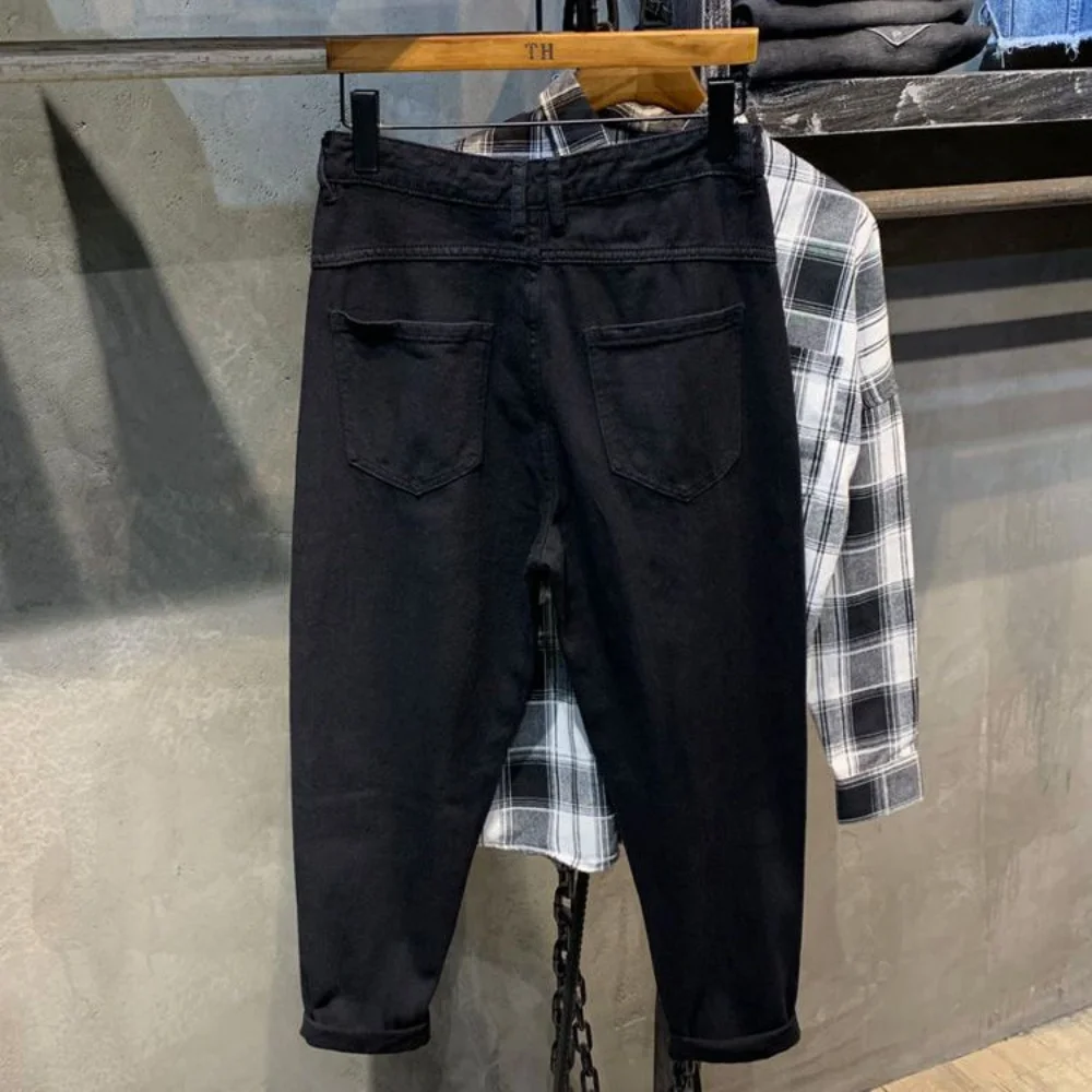 2023 streetwear 패션 블랙 찢어진 스키니 청바지 남성 슬림 힙합 데님 바지 남성 조깅을위한 새로운 봄 캐주얼 청바지