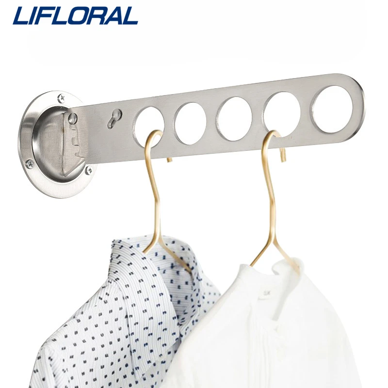 2pcs 5 Holdes Stainless Steel Creative Rotatable Wall-mounted Clothes Hanger Storage Rack Home Closet Foldable Clothes Hanger 4