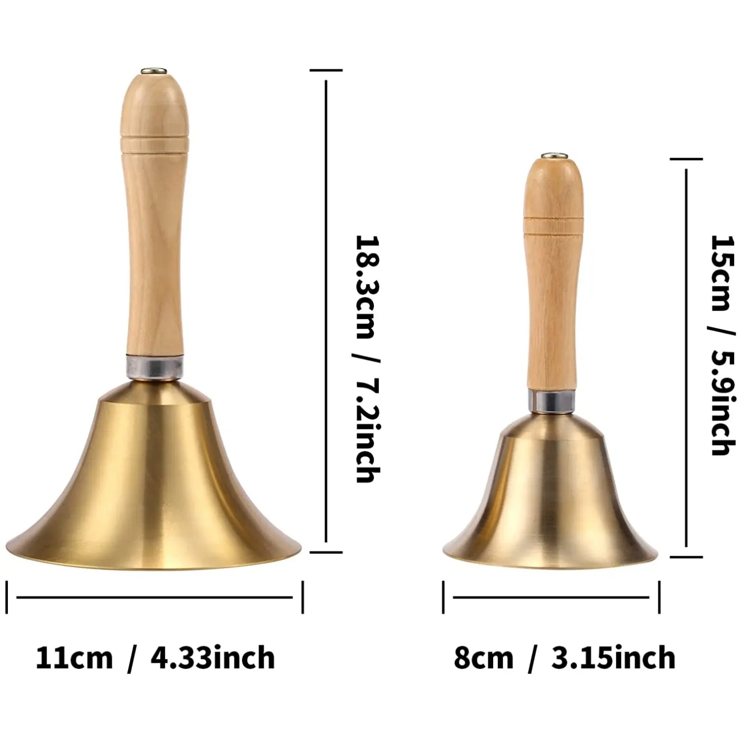 Hand Call Bell Solid Brass With Wood Handle 3.15 Inch and 4.3 Inch For Kids Adults hand call bell