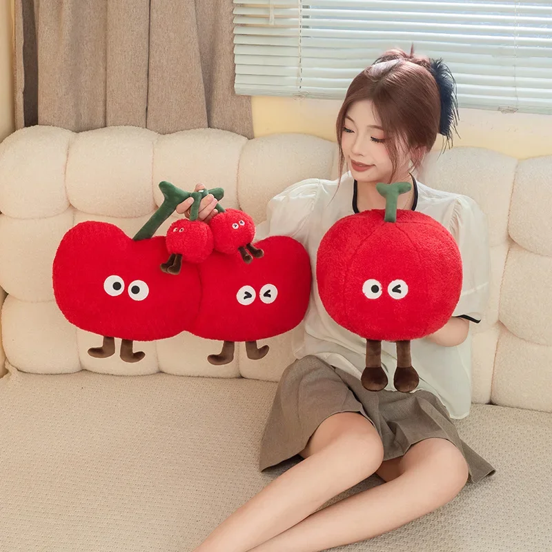 Squishy 레드 체리 플러시 장난감 베개 부드러운 과일 체리 인형 귀여운 Huggable 베개 어린이 크리스마스 생일 선물