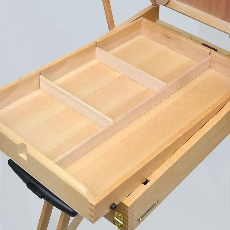 Beech Pull Rod Oil Painting Box Aluminum Alloy Bracket Oil Painting Stand Solid Wood Sketching Easel For Art Student