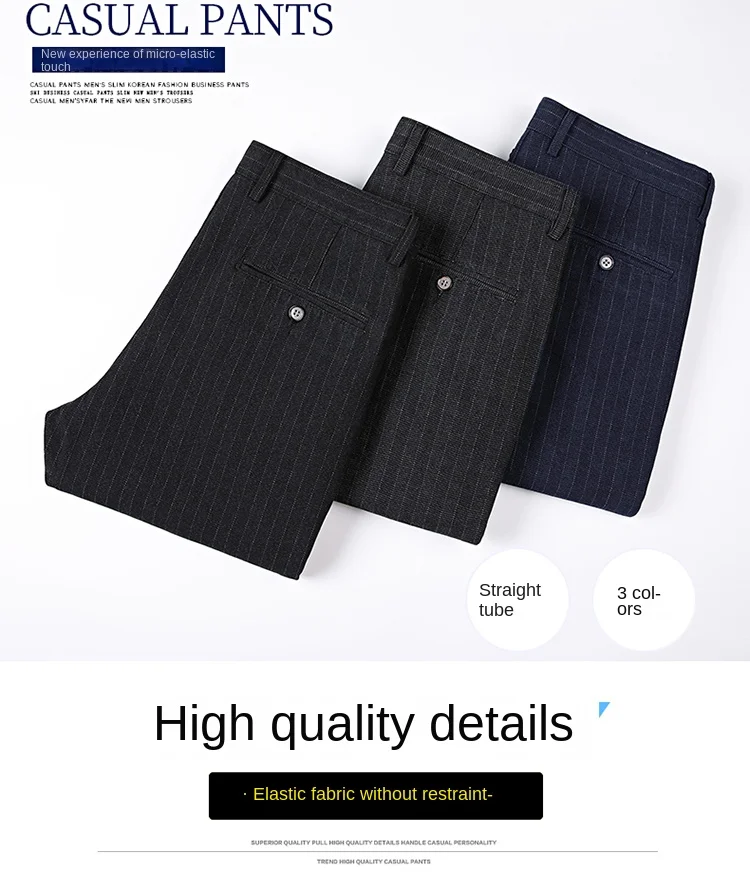 Description Picture 5 of item2024 New Men's Pants Trendy Fashion High-End All-Match Loose Straight Korean Striped Business Casual Trousers