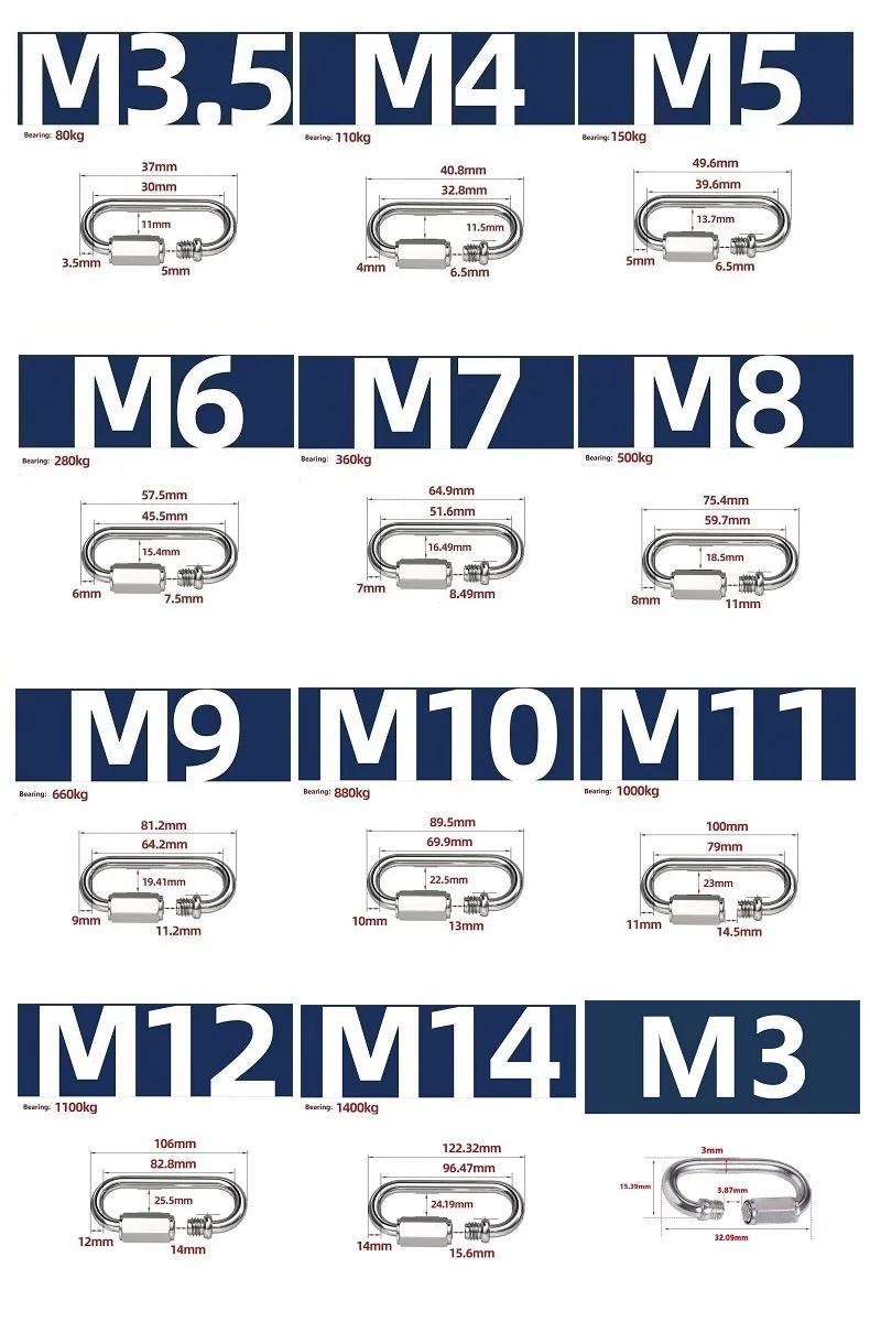 Description Picture 3 of item304 Stainless Steel Quick Link Ring D Lock Climbing Gear Carabiner Ring Hook Chians Buckles Chain Connecting Ring