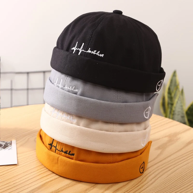 Skullies Beanies Fashion Beanies Fashion Men Docker Cap Brimless Skullies Cap Beanie Hat Soft Top Hats Hip Hop Hats Adjustable Vintage Solid Color Street Caps
