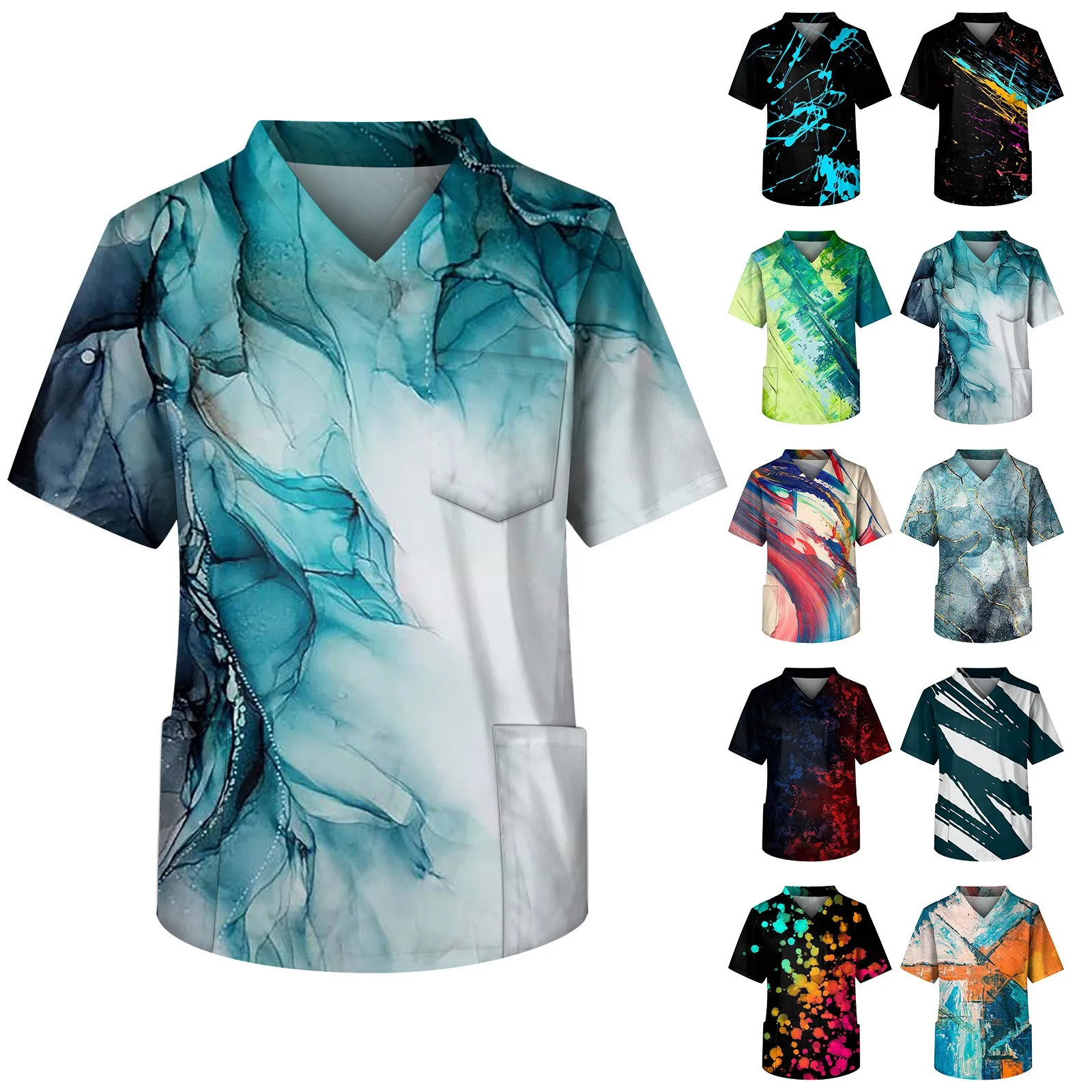 

Clothes For Men Skin-Friendly Festival Clubs Colorful Painting Printed V Neck Short Sleeve Simple Tops T-Shirt Man Camisetas