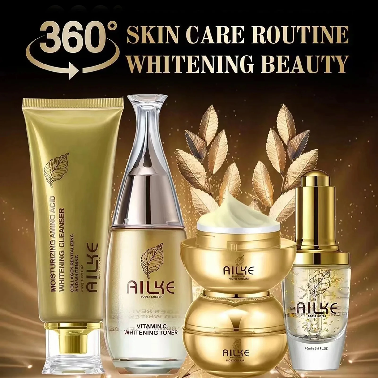 AILKE 24K Collagen Facial Whitening Set, Reduce Black Spots, Freckles, Brightening, Moisturizing Beauty Set For All Skin Types