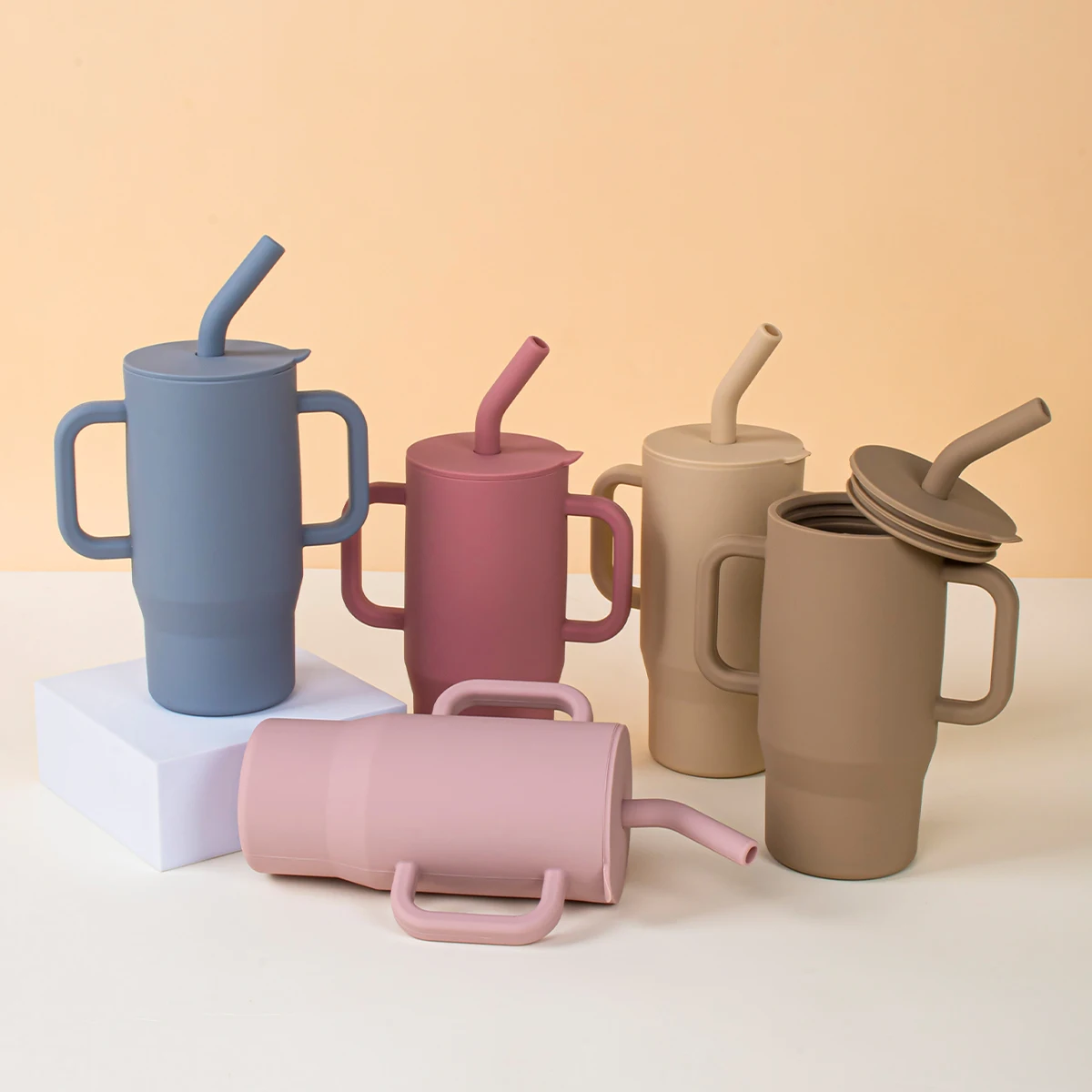 실리콘 240ml  학습용 빨대컵, 이중 손잡이,  훈련용 컵, 식품 등급 누수 방지 어린이 물컵