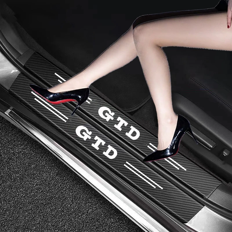 4pcs Car Sticker Carbon Fiber Auto Door Sill Strip Anti Scratch Tape