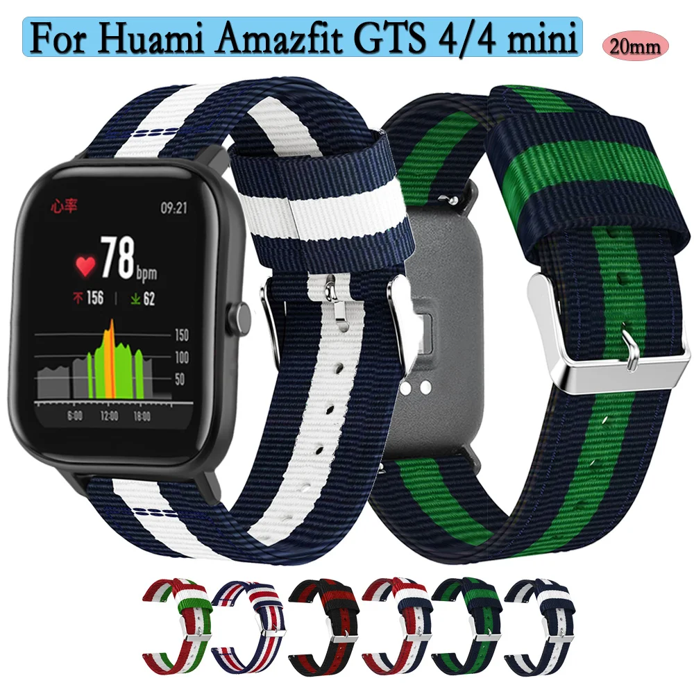 

20mm Nylon Strap For Huami Amazfit GTS 2/3/4/4 mini Wristband Watchband With Silver Buckle For Huami Amazfit BIP Lite
