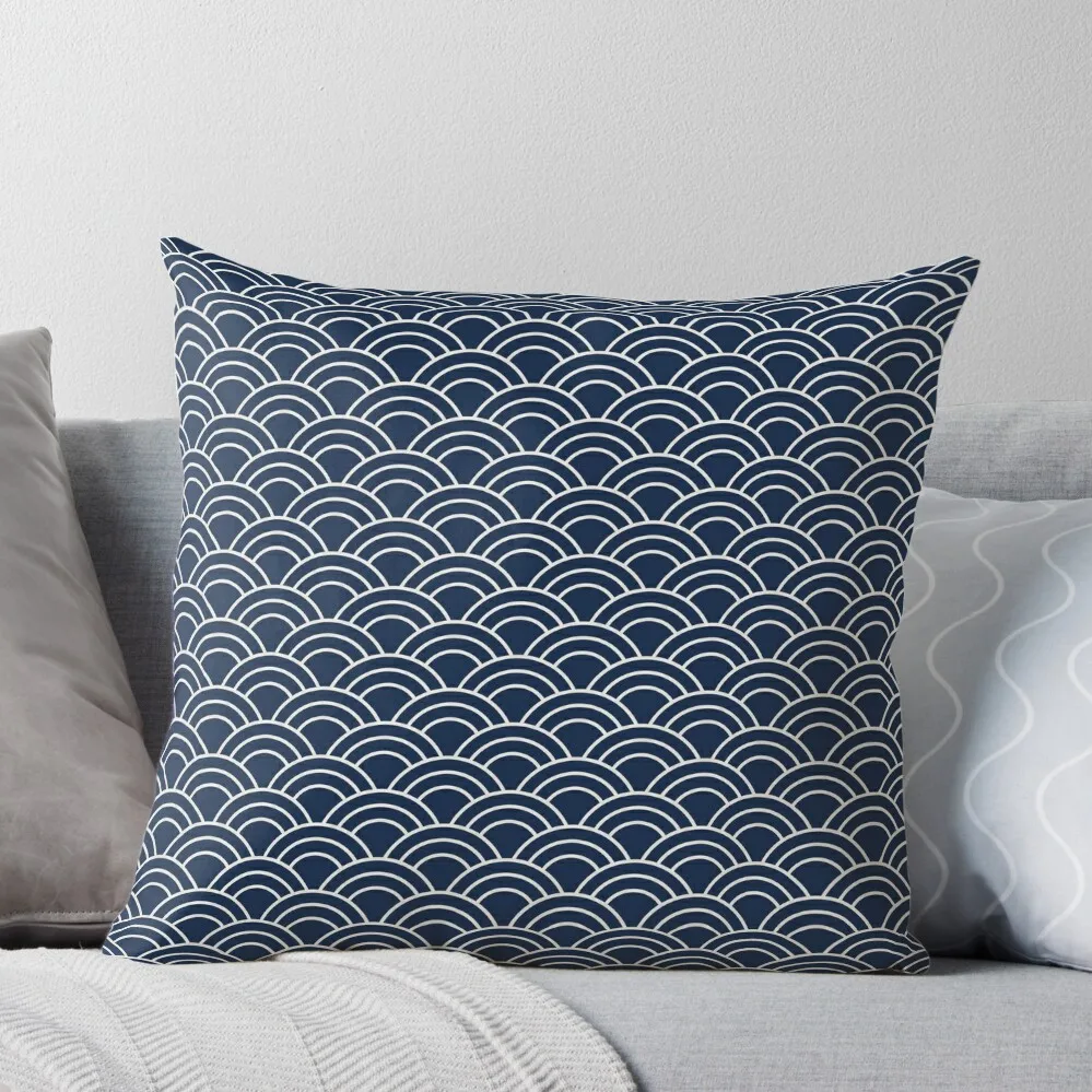 

Traditional Japanese Pattern, Seigaiha Waves, Minimalist Style, Japanese Art, Geometric Patterns, Navy Blue Throw Pillow