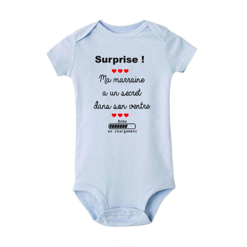 French Printed Godmother Pregnancy Announcement Baby Bodysuit Newborn Short Sleeve Jumpsuit Boys Girls Playsuits Infant Romper 4