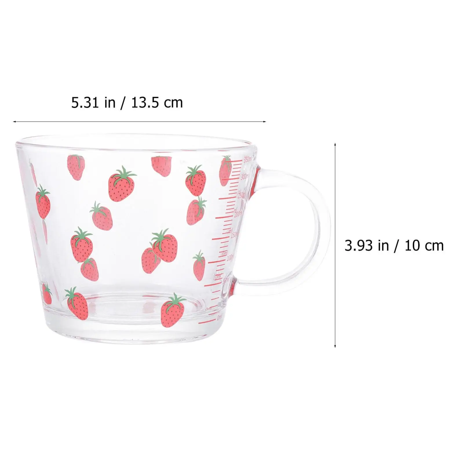 Strawberry Glass Measuring Cup 350ml/12oz-Tempered Glass, Handle-Perfect for Milk, Juice, Cappuccino Accurate Measurements