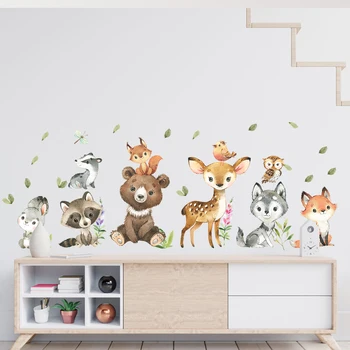2 pièces dessin animé lapin ours cerf animaux stickers muraux pour chambre d'enfants décor de chambre d'enfants chambre salon pépinière stickers muraux 1