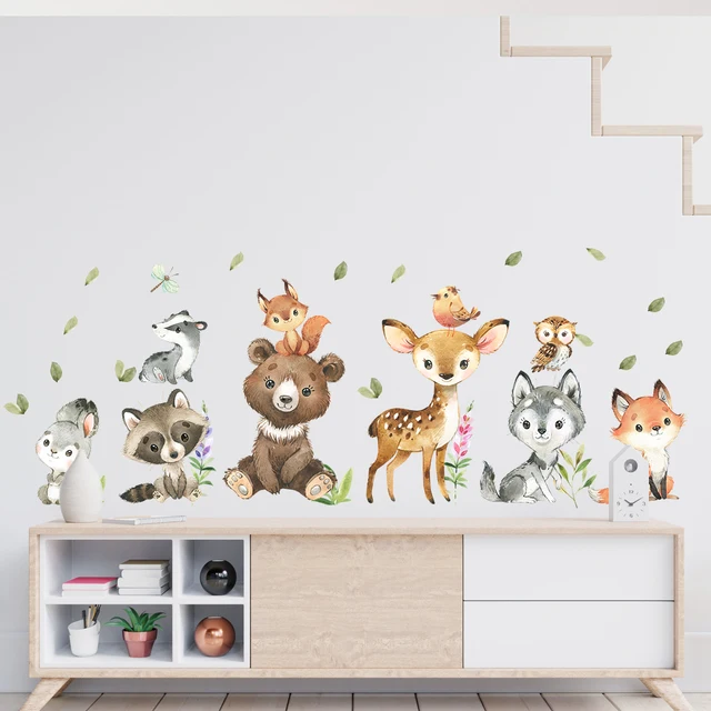 2 pièces dessin animé lapin ours cerf animaux stickers muraux pour chambre d'enfants décor de chambre d'enfants chambre salon pépinière stickers muraux 1