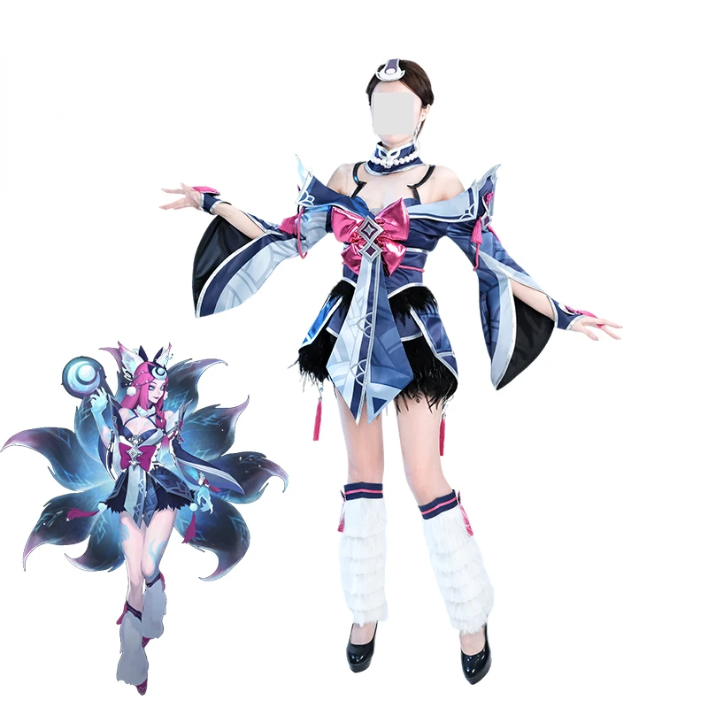 

LOL Snow Moon Ahri Cosplay Costume Game LOL Nine Tailed Demon Fox Ahri Outfit Halloween Women Suit Plush Foot Cover
