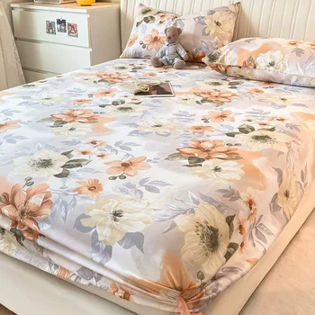 Coprimaterasso in cotone 100% con fascia elastica Lenzuolo con angoli + 2 pezzi Federe Lenzuolo Twin Singolo Doppio King Copriletto B105A 1