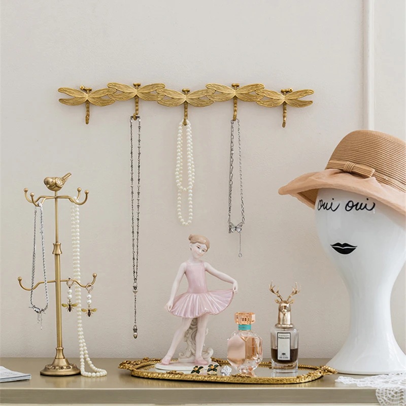 Hangers Key Holder Wall Brass Dragonfly Entrance Hanging Hook Cloakroom Long Rack Hook Home Decoration Housekeeper on Wall 2