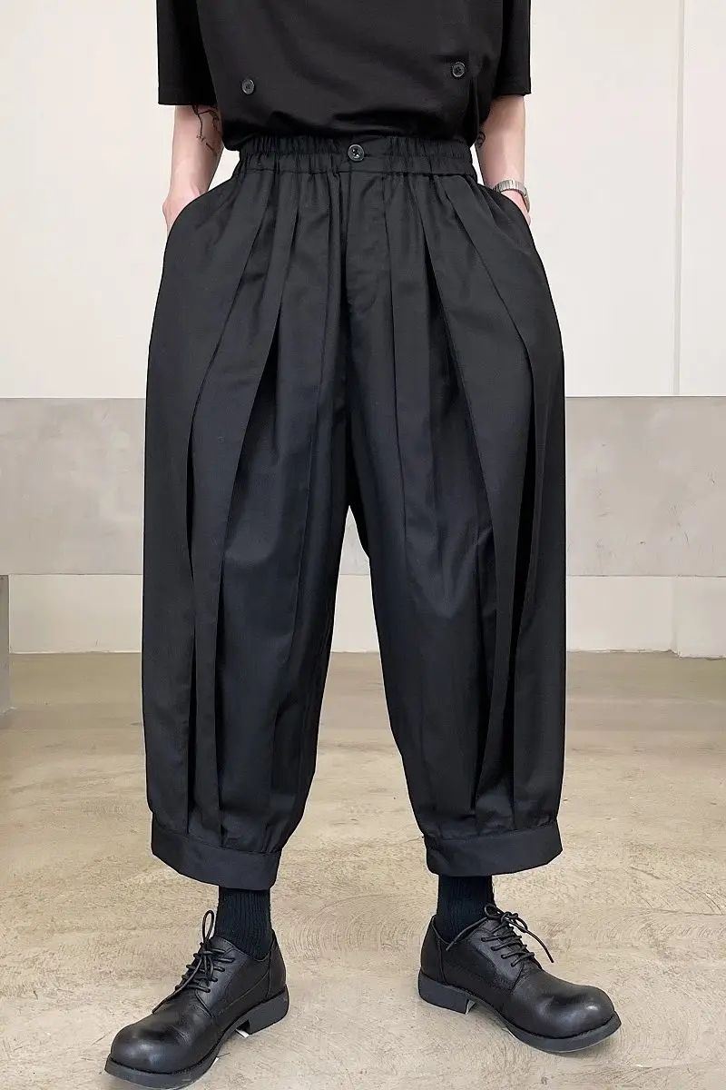 UMI MAO Yamamoto Style Personality Pleated Beam Mouth Tie Dark Trend Nine-point Pants Men Women Pantalones Hombre wide leg pants