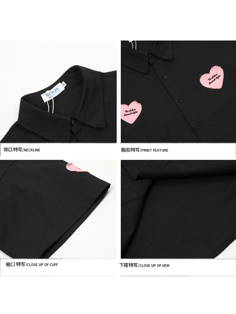 Streetwear Retro Love Embedded White Short Sleeve Shirts 2024 Summer New Fashion Loose Slim Casual Flowers Blouse Women Clothes