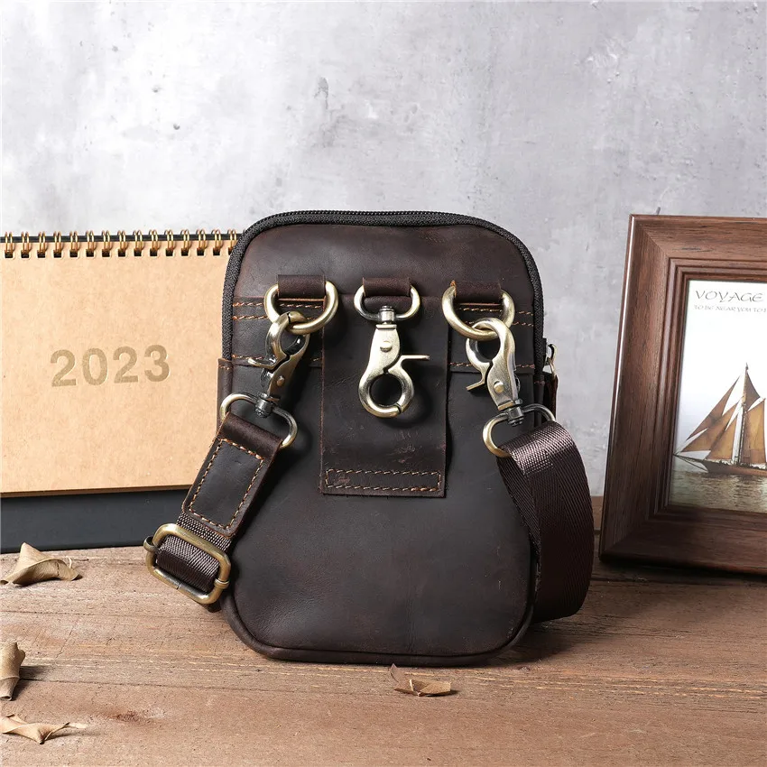 Vintage Quality Leather Male Crossbody Sling Bag Brand Design Casual Travel Cigarette Case Pouch Travel Fanny Waist Belt Bag Men