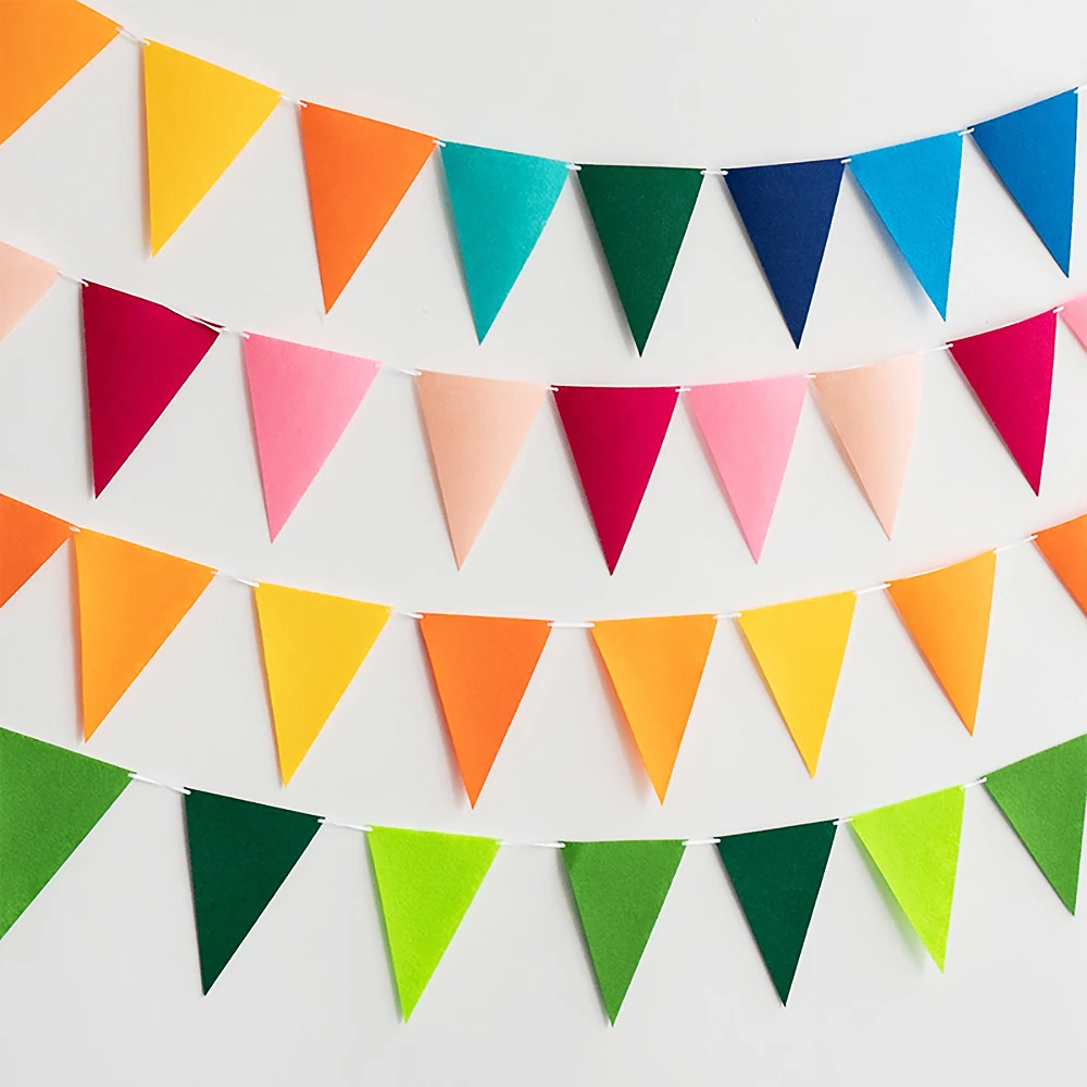Flags 12 Colorful Triangle Pennant Flags Garland Multicolor Felt Banner Bunting Flag For Home Baby Shower Birthday Party Decor