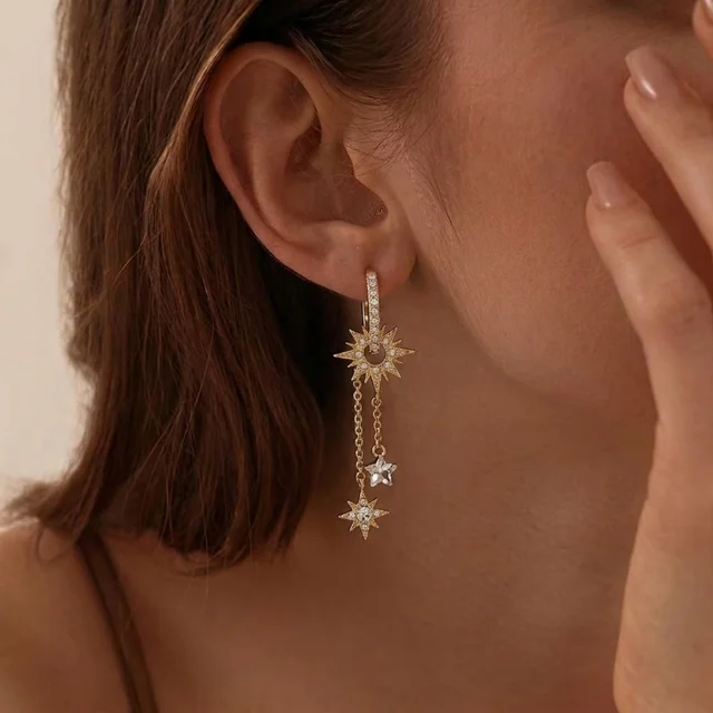 Boucles d'oreilles à pampilles en forme d'étoile incrustées de zircon cubique pour femmes et hommes, élégantes, géométriques, rondes, bijoux polyvalents
