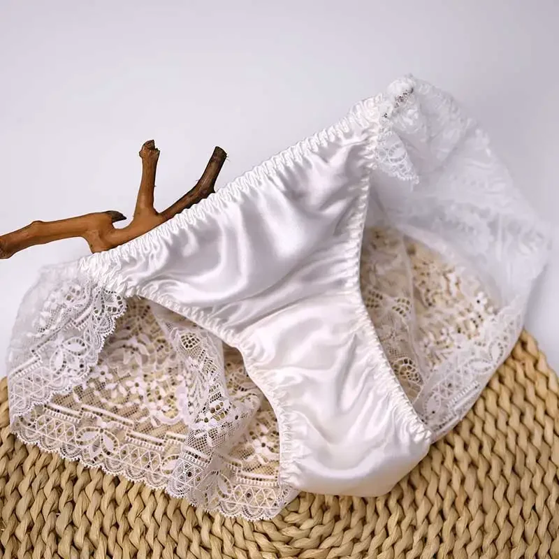 

3pcs/lot 100% mulberry silk underwear women lace pure sexy mid waist briefs panties women underwear
