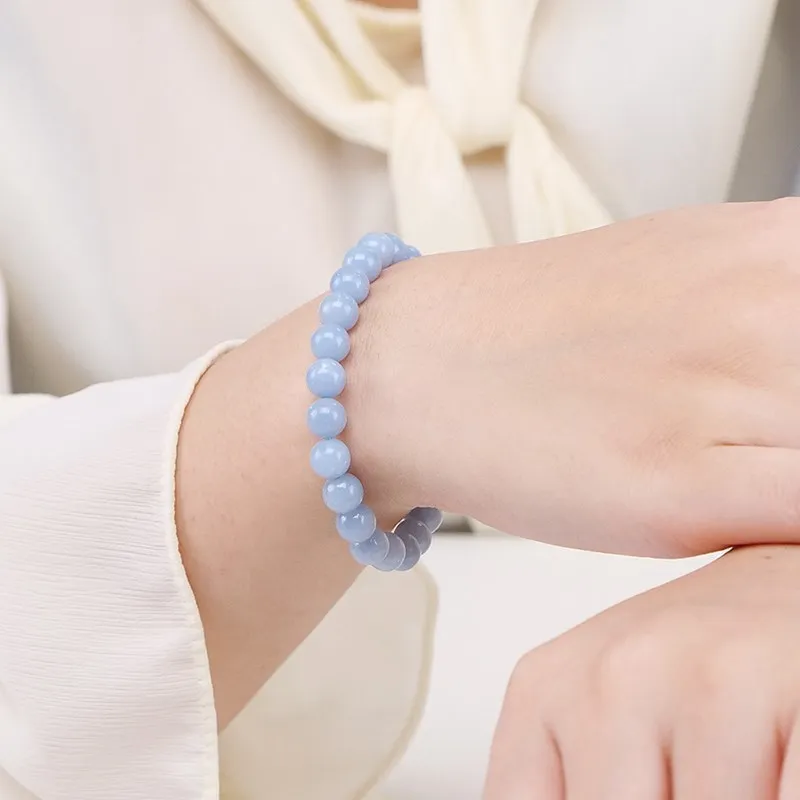 Pulsera de hilo con cuentas de piedras preciosas de angelita - Imagen 3