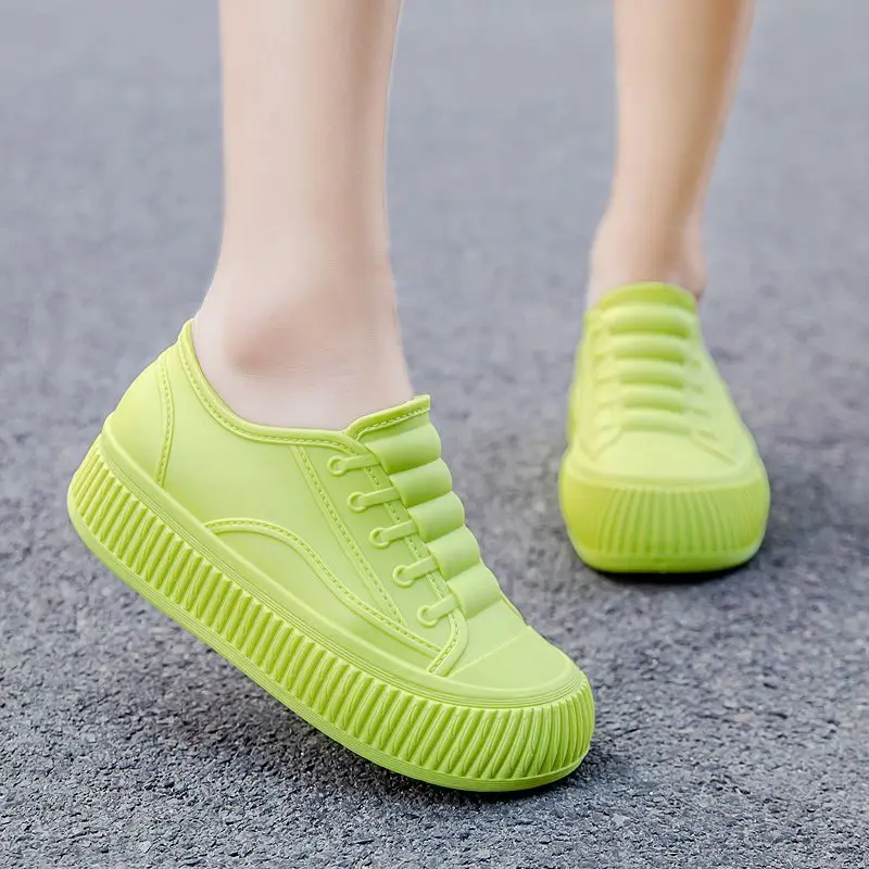 

2024 New height increased rain boots women low cut slip on galoshes girls platform loafers Invisible elevation rainboot fashion
