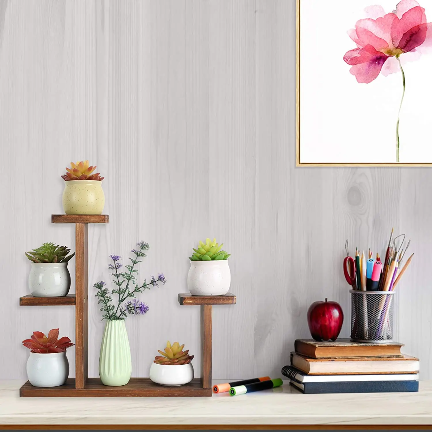 Desktop multi-layer flower stand green radish meat wood floating window balcony living room office mini flower pot shelf