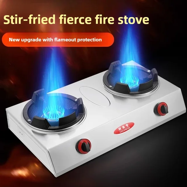Commercial Household Fire Gas Stove Flameout Protection Desktop Double Stove High Pressure Desktop Cooktop Liquefied Gas Range