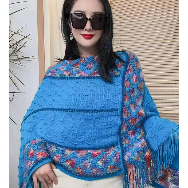 

Poncho Spring and Autumn New Pullover Cloak Ethnic Style Cape Outwear Tourism Holiday Photo Leisure Fashion Women Tassels Capes