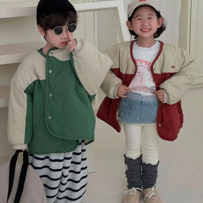

Детское Стеганое пальто с хлопковой подкладкой, для мальчиков и девочек, в Корейском стиле, зимняя одежда, 2023