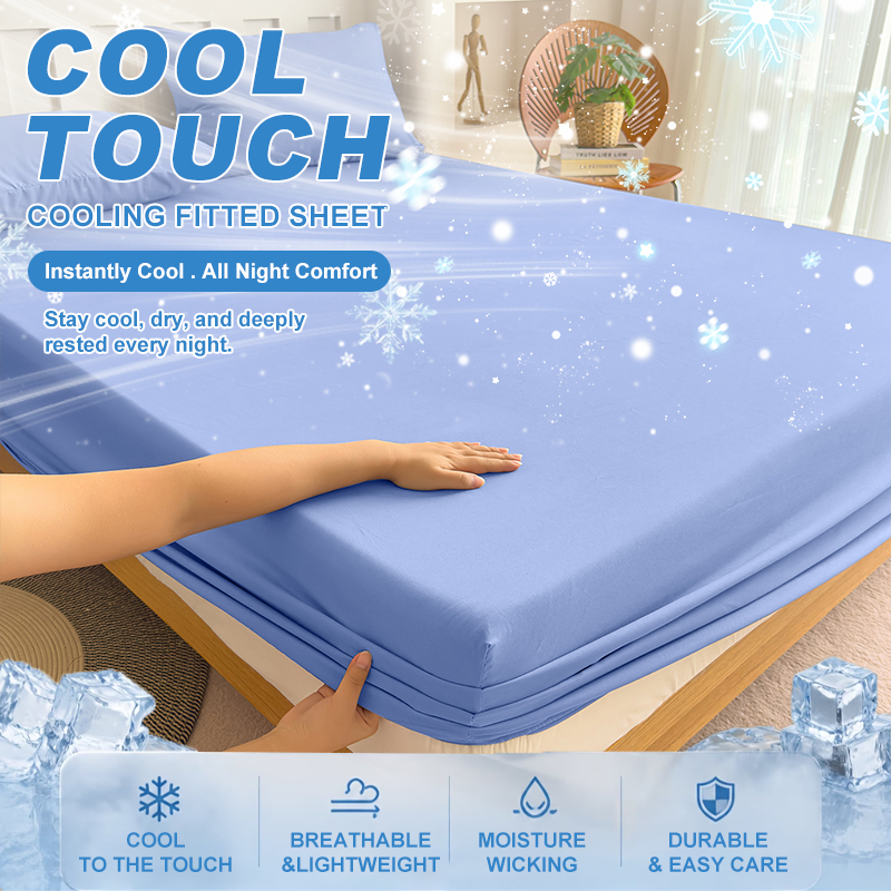 Summer Cooling Fitted Sheet Breathable Fabric With Elastic Band Solid Color Skin-friendly Fitted Sheet Cooling For Night Sleep