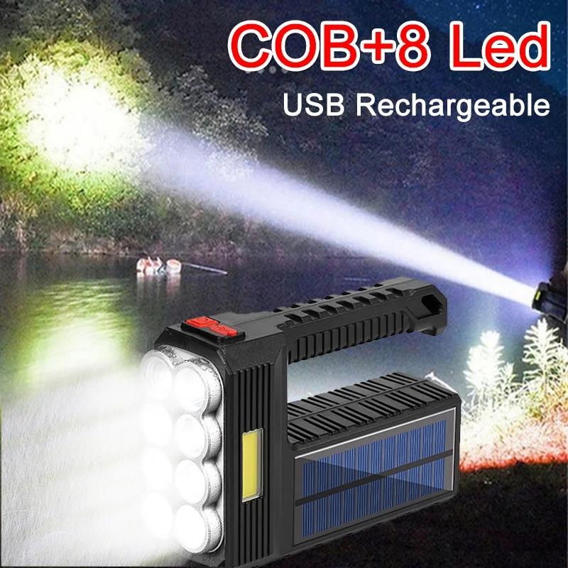 

8LED Solar Torch Flashlight with COB Side Light Rechargeable Lantern Portable Torch Lamp for Outdoor Camping Emergency