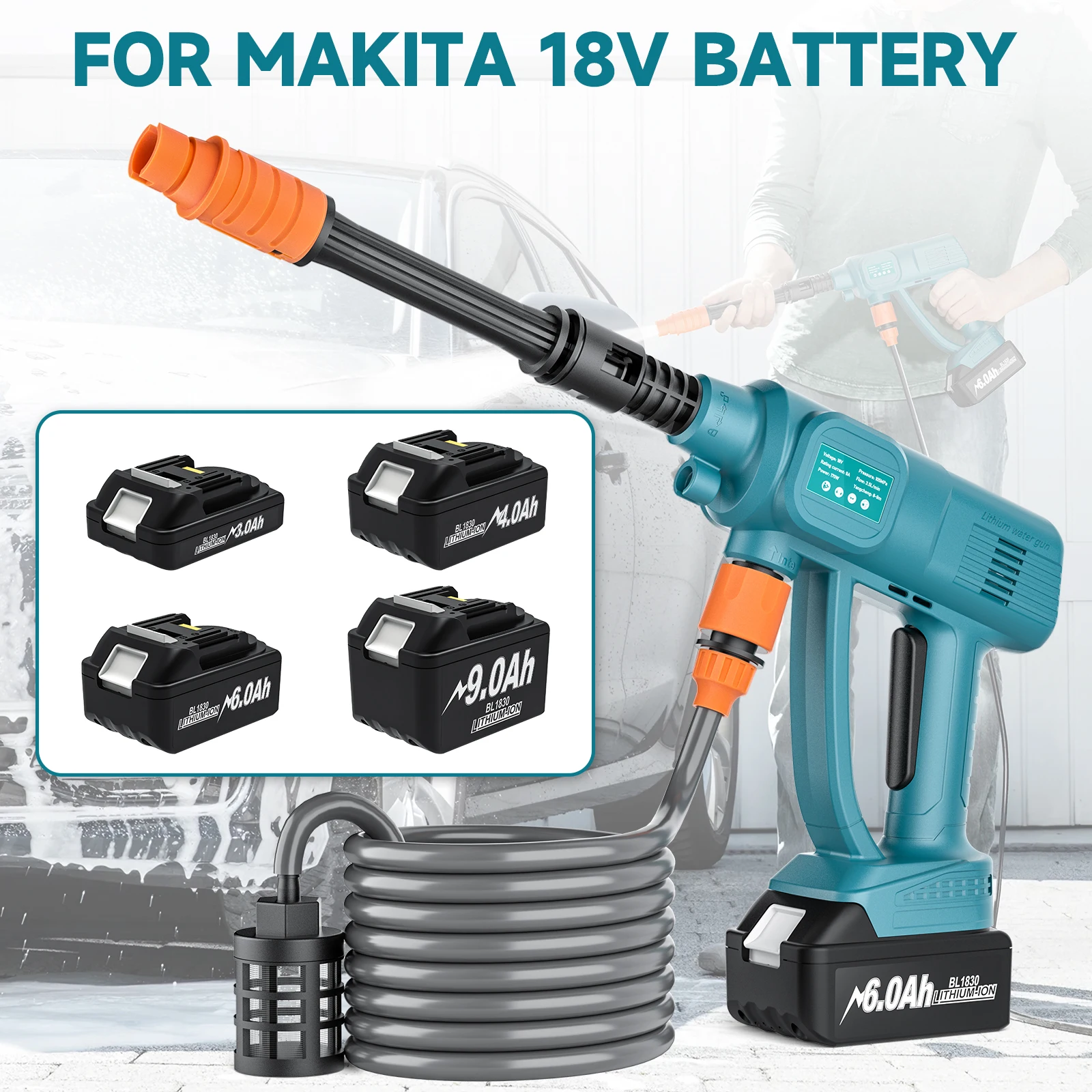 Cordless Pressure Washer For Makita 18V Batteries - Portable Power Washer With 6 Nozzle Tips