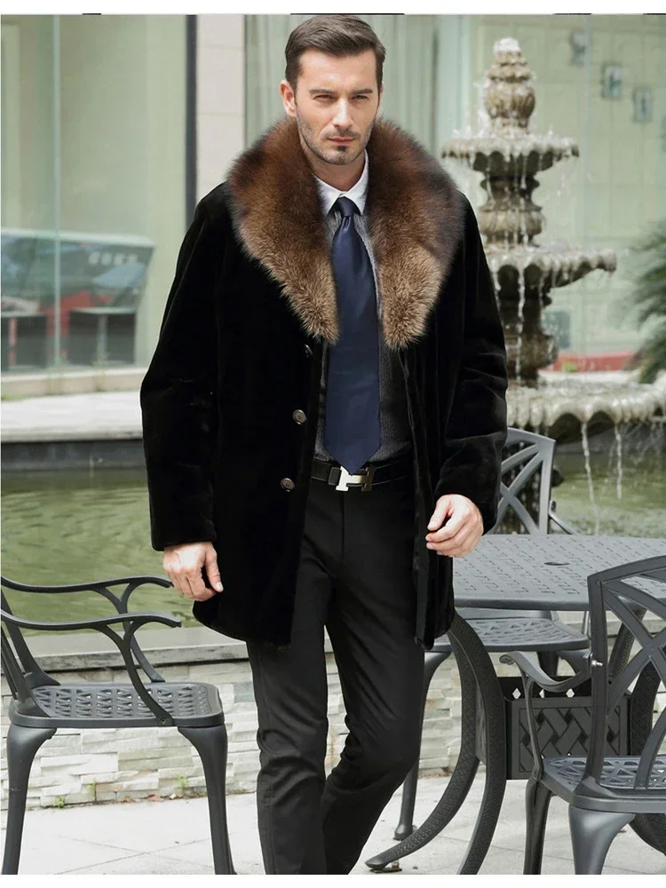 Autumn winter medium length high imitation whole mink fur coat for men's clothing trench korean luxury cloak