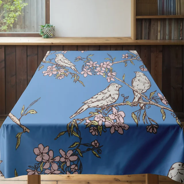 Blue Floral Chicken Tablecloth 4