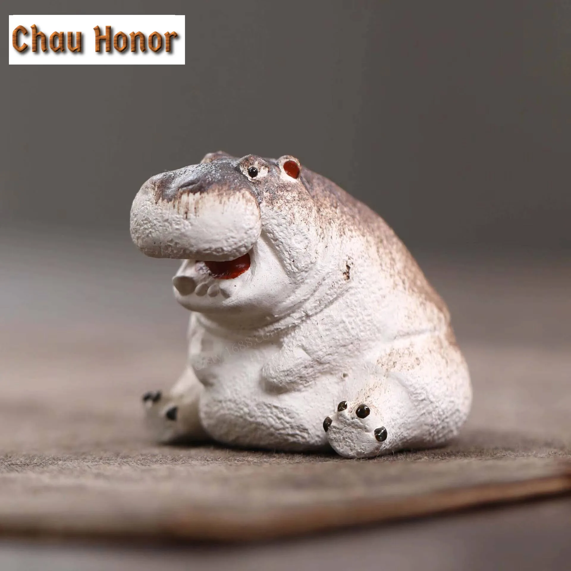 Chinese Yixing Purple Clay Tea Pet Handmade Sculpture Hippo Animal Statue Ornaments Tea Figurine Crafts Zisha Tea Set Decoration