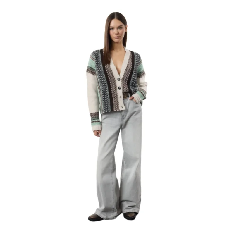 Trendyol TYZA Women's Cardigan Color Block Casual Regular Fit V Neck Knitwear Standard Sleeve SweatersJumpers Cardigan V Neck 2